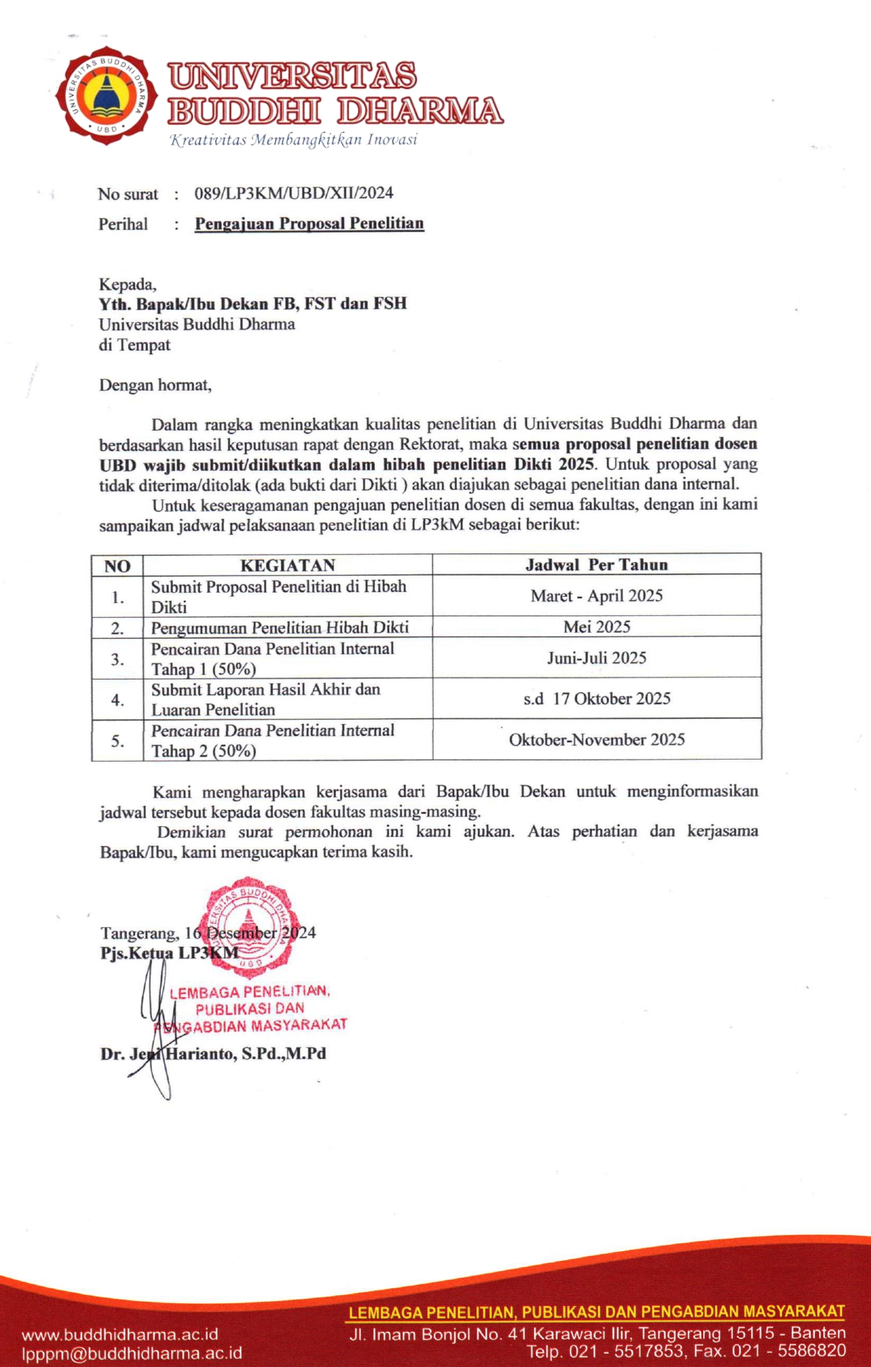 Pengajuan Proposal Penelitian Internal 2025